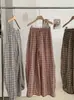 Pantalones de Globo a Cuadros Sueltos Estilo Coreano Kekezoon para Mujer, Cintura Alta Elástica, Pantalones Casuales Versátiles de Pierna Ancha 8324