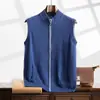 Suéter de Cachemir sin Mangas 2026 Nuevo Estilo Otoño e Invierno Chaleco para Hombre con Cuello Alto Cárdigan Casual de Negocios Simple con Cremallera y Bolsillos