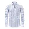 Camisa para Hombre Jiachuan de Cuatro Vías Elásticas Estampado Digital Rayas Manga Larga Cuello Solapa Tipo Camisa para Hombre Ropa para Hombre Venta al por Mayor