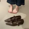 Sapatilhas femininas retrô estilo francês com estampa de leopardo em camurça, bico fino, corte baixo, sola macia, sapatilhas casuais, Mary Janes de tira única