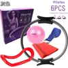 Círculo de Pilates Juego de Seis Piezas Anillo de Yoga para Pilates Correa de Estiramiento Toalla de Tirar de Látex con Pelota de Yoga de 25 cm Bolsa de Caja de Color