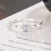 Anillo Cuadrado de Diamante Brillante con Nudo de Bambú para Mujer, Nueva Moda, Personalizado, Diseño de Nicho de Alta Gama, Anillo Abierto Ajustable para el Dedo Índice