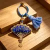 Pingente de leque de brocado de flor, chaveiro de dupla face, borla de pérola, pingente para bolsa, pingente para carro, pingente Hanfu, acessório decorativo cheongsam