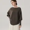 Cardigan de punto ancho para mujer, estilo coreano, mezcla de cachemir, manga murciélago, color liso, manga larga, irregular, de un solo hombro, para otoño e invierno