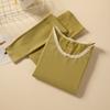 Ropa de Otoño y Pantalones Largos para Mujer Algodón Calefactor Salto de Color Cuello Redondo Ropa Interior Térmica Delgada Traje Body Sin Costuras para Mujer Camiseta Base Versátil