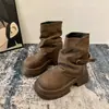 Botas Cano Curto Melanoid Femininas 2026 Outono Novo Estilo Marrom Estilo Britânico Retrô Cano Curto Solado Grosso Botas para Calça Botas Martin Femininas