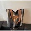 Bolsa de Lona Grande Capacidad Estilo Coreano Bolso Tote para Mujer Bolso de Hombro Casual Bolso Cruzado Casual con Rayas Verticales Bolso para Viajar al Trabajo