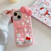 Capa de Celular Silicone Orelhas de Gato Laço Hello Kitty Cereja Adequada para Iphone17/16/15Promax