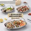 Plato para pescado de acero inoxidable, forma cuadrada, diseñado para uso doméstico, adecuado para cocinar pescado al vapor, resistente al calor, plato con forma de pez, plato largo ovalado con asa