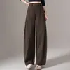 Pantalones de lana anchos negros y grises para mujer, nuevo estilo otoño e invierno 2026, pantalones casuales de estampado de leopardo súper modernos populares este año