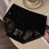 Calcinha feminina sensual de renda com costura de cetim leve e luxuosa, virilha de seda amoreira, respirável e confortável, roupa íntima de malha oca para mulheres