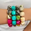 Pulsera cuadrada de acrílico con degradado macaron estilo INS, pulsera de resina con patrón de mármol vintage y cuentas doradas, venta al por mayor de joyería
