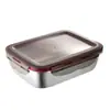 Caixa de armazenamento de alimentos de aço inoxidável 304, recipiente quadrado selado à prova de vazamentos, conjunto de três peças de lancheira selada portátil para geladeira, fornecimento direto