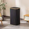 Cesto de Roupas Sujas Quarto com Saco Interno com Tampa Dobrável Bambu e Madeira Cesto de Armazenamento de Roupas Sujas Banheiro Cesto Grande de Roupas Sujas