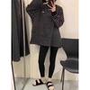 Playera de Terciopelo Cálida de Manga Larga Estilo Europeo y Americano para Mujer para Otoño e Invierno Camiseta Holgada de Terciopelo para Fondo Top Bordado a Rayas