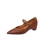 Elegantes zapatos Mary Jane para el día a día, de piel de oveja curtida vegetal, con plataforma interior, punta fina, tacón medio, correa única, piel genuina, para mujer, colección Otoño 2026