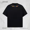 Camiseta de Manga Corta con Bordado de Letras de Colores para Hombre, Estilo Streetwear Americano de Verano, Holgada, Peso Pesado, Algodón Puro, Cuello Redondo