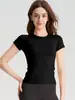 2026 Roupa de Yoga Slim Fit Manga Curta Gola Redonda Respirável Camiseta Elástica Pilates Top Esportivo Roupa Fitness Feminina