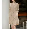 Vestido de seda, vestido de seda pesado, novo vestido de verão 2026 para mulheres, comprimento médio, decote V, duas formas de usar, manga longa