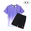 Conjunto Esportivo Degradê para Homens e Mulheres Verão Fitness Camiseta de Manga Curta Manga Curta Secagem Rápida Corrida Solto Comércio Exterior Atacado Transfronteiriço