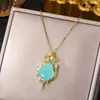 Corrente de clavícula em aço titânio estilo nacional retrô pingente de cadeado da paz de jade temperamento versátil acessórios de estilo chinês de alta qualidade