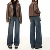 Directo del fabricante, jeans de mujer azul claro, nuevo estilo otoño/invierno 2026, corte recto holgado, pantalones versátiles de pierna ancha para personas petite