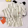 Pijama de Algodão Nuvem Feminino Verão Doce Estilo Ins Cardigã Manga Curta Shorts Solto Fino Roupa de Casa de Verão conjunto
