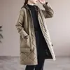 Cardigan Casual Holgado de Color Sólido Retro Perezoso para Mujer con Capucha Chaqueta Abrigo de Algodón Nuevo Invierno 2025