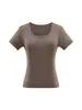 Camiseta de Color Sólido con Hombro Normal y Manga Corta para Mujer, Capa Interior de Cuello en U, Nueva de Verano 2026, Ajustada, Adelgazante, Top Versátil Casual