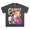 Camiseta de manga corta con estampado ventoso de Chris Brown, estilo hip hop retro transfronterizo, sudadera con capucha y cuello redondo de manga larga y gruesa