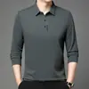 Camisa polo de manga larga para hombre de primavera y otoño, top casual simple para hombre, camiseta básica ajustada para hombre