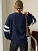 Bestseller transfronterizo otoño e invierno suéter de punto para mujer con cuello redondo, jacquard de pentagrama, rayas de contraste, acanalado, top casual y versátil