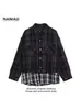 Jaqueta Masculina com Design Falso de Duas Peças, Casaco Masculino Solto Tendência, Novo Estilo 2025, Xadrez Patchwork Trama Inspirado em Chanel