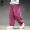 Pantalones largos de lino fino estilo chino de primavera y verano para hombre, talla grande, bombachos de pierna ancha, algodón y lino, casuales, tipo harlan