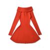 Vestido de Punto Rojo con Hombros Descubiertos Estilo Europeo y Americano para Mujer Otoño e Invierno Nuevo Vestido Adelgazante
