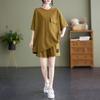 590 # 100kg Traje de Moda para Mujer 2025 Verano Nuevo Estilo Diseño de Bolsillo Casual Suelto Manga Corta Shorts Conjunto de Dos Piezas