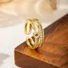 Nuevo Anillo Exquisito Micro-Pavimentado Chapado en Cobre Oro Real Anillo Abierto Estilo Ins para Mujer Estilo Versátil de Nicho Anillo Exquisito para el Dedo Índice