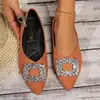 Sapatilhas Femininas Bico Fino 2025 Novo Estilo com Fivela Quadrada de Strass Bico Raso Sapatos Baixos Estilo Chanel Sapatos Femininos Tamanho Grande