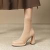Botas de moda de tacón medio de tacón grueso para mujer 2024 nuevas costuras plataforma impermeable elásticas botas delgadas suaves combinan con todo botines de tacón alto