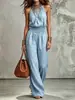Comercio exterior transfronterizo europeo y americano ropa de mujer verano 2026 sexy sin mangas espalda descubierta ajustado a la cintura cuello halter pantalón de pierna ancha para mujer