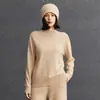 Nuevo suéter de punto versátil casual de manga larga para mujer otoño e invierno, 100% cachemir, corte holgado, corte entallado, cuello semi-alto