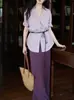 Camisa Elegante de Renda com Decote em V para Mulheres EryangJinshu de Algodão e Linho, Top Soltinho de Meia-Manga para o Dia a Dia