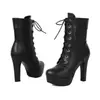 Botas de Caballero Versátiles para Comercio Exterior Otoño Invierno Transfronterizas Punta Redonda Caña Baja Color Sólido Impermeables Plataforma Tacón Súper Alto Talla Grande Botas de Mujer Tacón Grueso