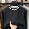 Suéter de Punto con Retazos de Cuello Redondo y Manga Larga Estilo Old Money para Hombre, Camiseta Básica de Moda Casual Simple para Primavera y Otoño para Hombre