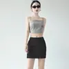 Falda Deportiva Corta Gris para Mujer Verano 2025 Nueva Falda de Cintura Alta Línea A Ajustada Falda que Cubre la Cadera Culottes Petite