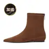 6383-2 Botines de moda retro estilo coreano de ante con punta fina y tacón de cuña bajo, con aumento interno de altura, botines versátiles de punta fina