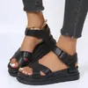 2026 Comercio Exterior Transfronterizo Cómodos y Versátiles Estilo Estudiante Negro Diseño de Tiras Cruzadas Sandalias Planas Adecuadas para el Uso Diario