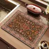 Tapete Drenante de Cozinha Estilo Americano Retro com Azulejo Floral de Terra de Diatomáceas, Absorvente de Água e Resistente a Manchas, Tapete de Mesa de Jantar Resistente à Sujeira, Desgaste, Antiderrapante e Resistente ao Calor