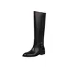 Botas de cuero de plena flor, pierna ancha, estilo caballero, colección otoño/invierno 2026, tacón bajo grueso, hebilla de cinturón, punta redonda, cuero genuino, ajuste ancho, caña alta, botas largas para mujer
