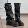 Botas Altas Melanoides de Suela Gruesa con Tacón Grueso para Mujer 2026 Otoño Nuevas Botas de Pierna Ancha Retro Adelgazantes Botas de Jinete Altas